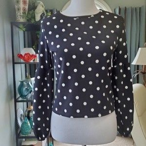 Brandy Blu Black Polka-dot Cropped Blouse